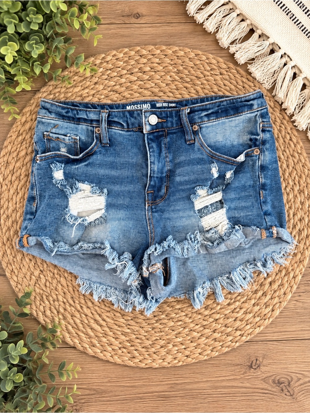 Mossimo Supply Co. Distressed Frayed Hem Denim Shorts - Blue
